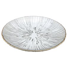 Glasteller geriffelt mit Goldrand, 16x16cm, grau