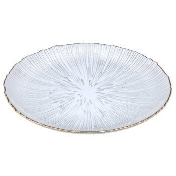 Fluted glass plate with gold rim, 20x20cm, clear