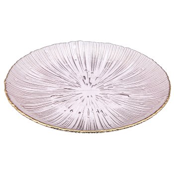 Glasteller geriffelt mit Goldrand, 20x20cm, aubergine