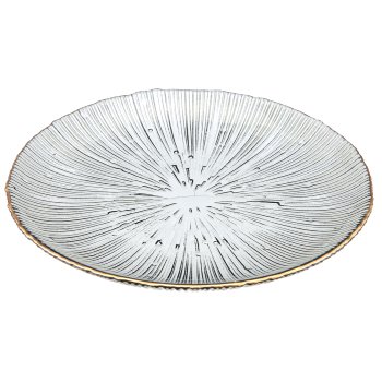 Fluted glass plate with gold rim, 20x20cm, grey