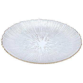 Fluted glass plate with gold rim, 27x27cm, clear