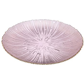 Glasteller geriffelt mit Goldrand, 27x27cm, aubergine