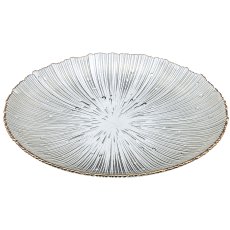 Glasteller geriffelt mit Goldrand, 27x27cm, grau
