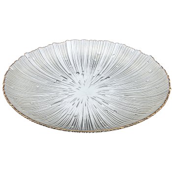 Glasteller geriffelt mit Goldrand, 32x32cm, grau