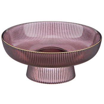 Fluted glass bowl with gold rim, 15x15x6.5cm, aubergine