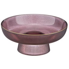 Glasschale geriffelt mit Goldrand, 15x15x6,5cm, aubergine