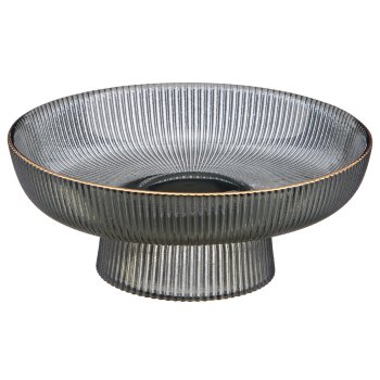 Fluted glass bowl with gold rim, 15x15x6.5cm, grey