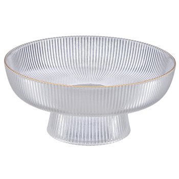 Fluted glass bowl with gold rim, 20x20x9cm, clear