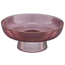 Glasschale geriffelt mit Goldrand, 20x20x9cm, aubergine