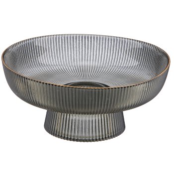 Glasschale geriffelt mit Goldrand, 20x20x9cm, grau