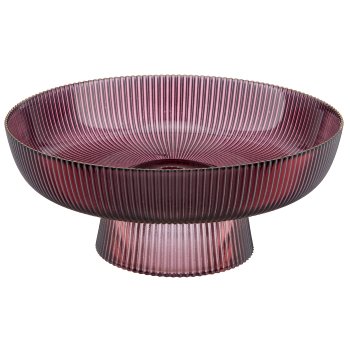 Glasschale geriffelt mit Goldrand, 26x26x11cm, aubergine
