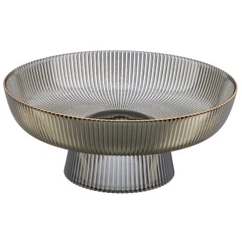 Fluted glass bowl with gold rim, 26x26x11cm, grey