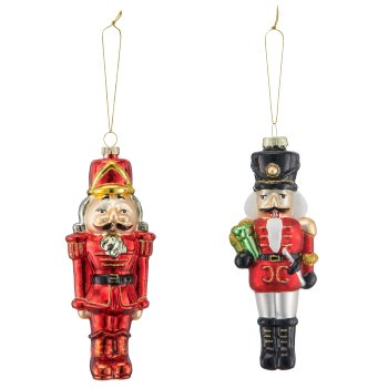 Glashänger Nussknacker 2er Set, 6x4,5x16cm, rot