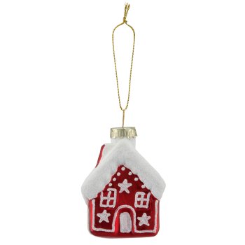 Glashänger Lebkuchenhaus, Bioglitter, 5x7cm, rot