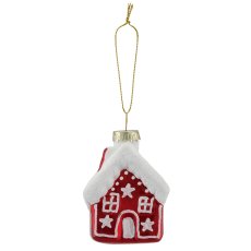 Glashänger Lebkuchenhaus, Bioglitter, 5x7cm, rot
