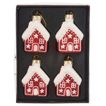 Glashänger Lebkuchenhaus, Bioglitter, 5x7cm, rot