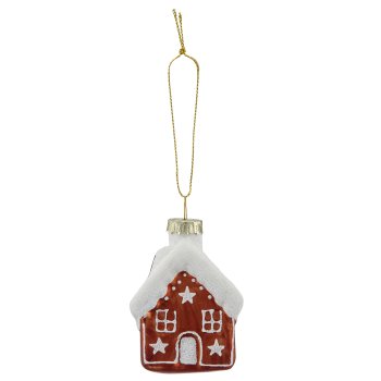 Glass hanger gingerbread house, organic glitter, 5x7cm, dark brown