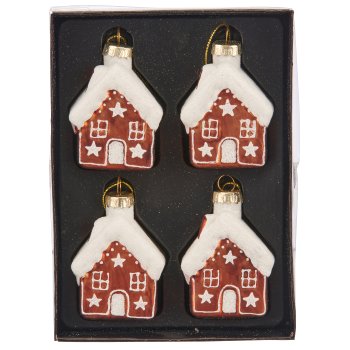 Glass hanger gingerbread house, organic glitter, 5x7cm, dark brown