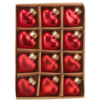 Glass hanger hearts, organic glitter, 3.5x3.5cm, red