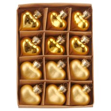 Glass hanger hearts, organic glitter, 3.5x3.5cm, gold