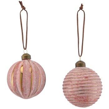 Glass hanger ball, organic glitter, 8x8x8cm, pale pink