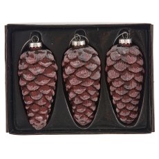 Glass hanger cone, 5.5x12.5cm, organic glitter, crimson