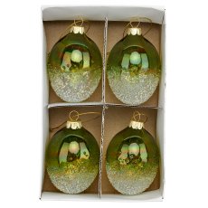 Glashänger Ei, Sparkling & Fading, 4/Box, 6x6x8cm, grün