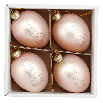 Glashänger Ei mit Hasenmotiv, 2fa.so., 4/Box, 5,5x5,5x7,5cm, mauve