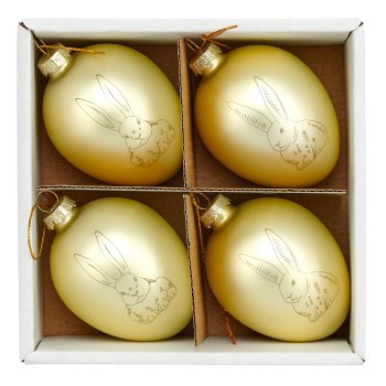 Glashänger Ei mit Hasenmotiv, 2fa.so., 4/Box, 5,5x5,5x7,5cm, hellgelb