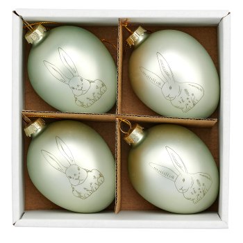 Glashänger Ei mit Hasenmotiv, 2fa.so., 4/Box, 5,5x5,5x7,5cm, hellgrün