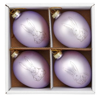 Glashänger Ei mit Hasenmotiv, 2fa.so., 4/Box, 5,5x5,5x7,5cm, helllila