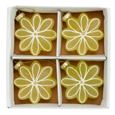 Glass hanger flower, lined, 4/box, 8x3x8.5cm, light yellow
