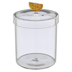 Glasgefäß SUNSHINE mit Deckel & Fruchthenkel, 3fa.so., 10x10x14cm, bunt