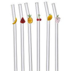 Glas Strohhalm SUNSHINE mit Fruchtmotiv, lebensmittelecht, mit Putzstab, 6/Box,