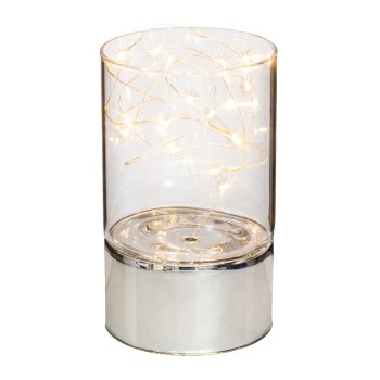 Glass Decoration Vessel Round with 15LED Lights, 15x9cm, with 6H Timer Function !