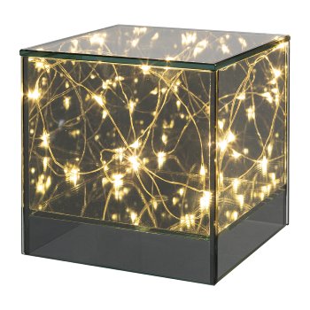 Glass Cuboid with 15 LED Lights, 12x12x12cm, Grey