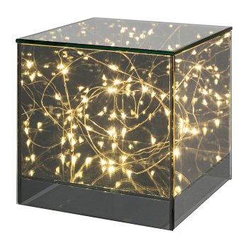 Glass Cuboid with 20 LED Lights, 15x15x15cm, Grey