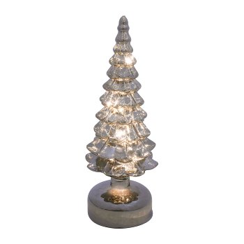 Glass Fir Tree with LED, 9,5x27cm, Grey