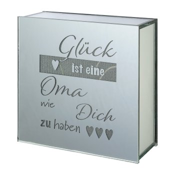 Glas Deko m.LED 'OMA', 15x6x15cm, klar, Lepuro