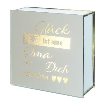 Glas Deko m.LED 'OMA', 15x6x15cm, klar, Lepuro