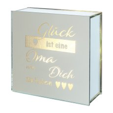 Glas Deko m.LED 'OMA', 15x6x15cm, klar, Lepuro