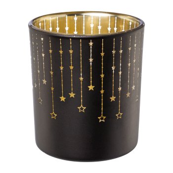 Glass tealight FALLING STARS, 7x7x8cm, black