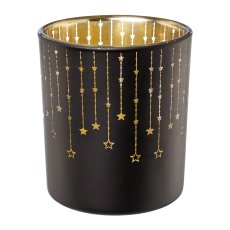 Glass tealight FALLING STARS, 7x7x8cm, black