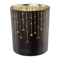 Glass tealight FALLING STARS, 9x9x10cm, black