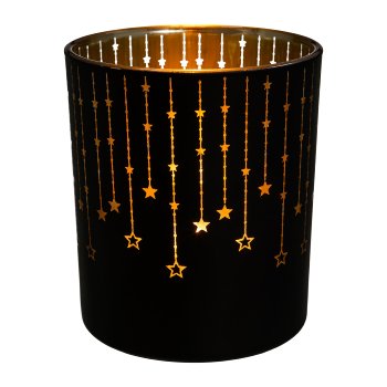 Glass tealight FALLING STARS, 9x9x10cm, black