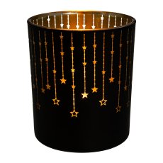 Glass tealight FALLING STARS, 9x9x10cm, black