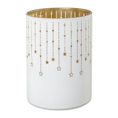 Glass lantern cylinder w.LED, FALLING STARS, 7,5x7,5x10cm,