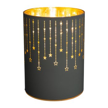 Glass lantern cylinder w.LED, FALLING STARS, 7,5x7,5x10cm,