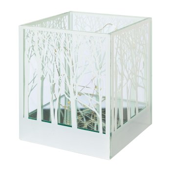 Glas Windlicht quadratisch CUBUS TREE, 10x10x12cm, weiß