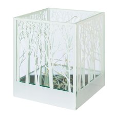 Glas Windlicht quadratisch CUBUS TREE, 10x10x12cm, weiß